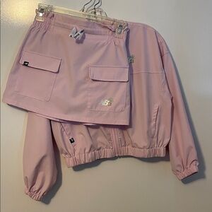 New Balance Girl's Pink Windbreaker Jacket and Cargo Skort set Floral Logo
